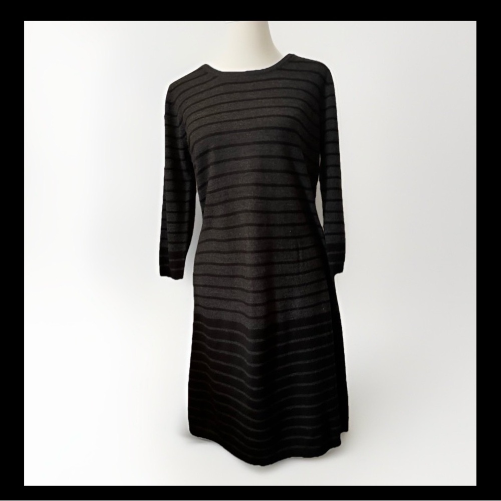 AB Studio Black and Gray Striped Sweater Dress Size Medium